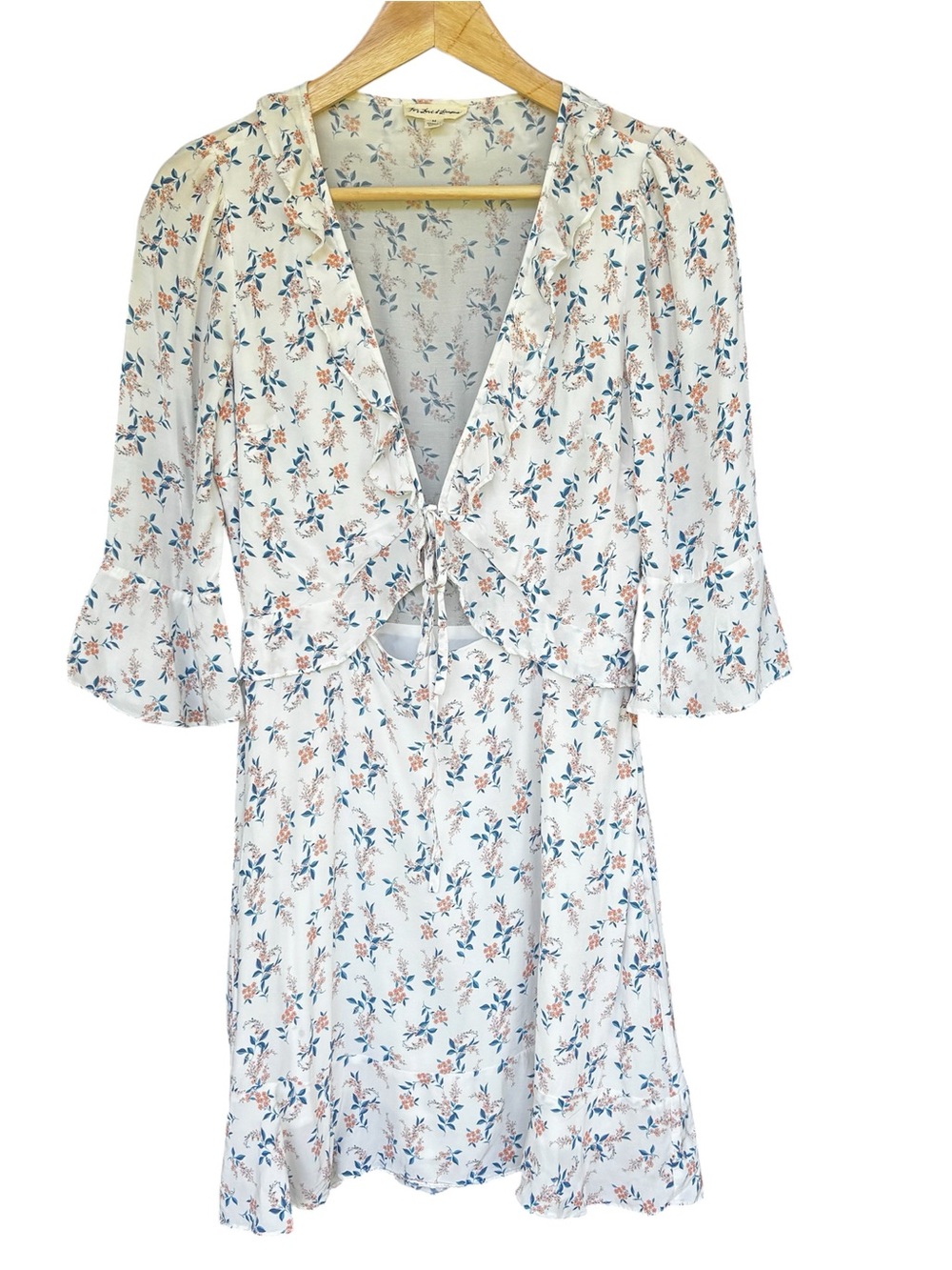 For Love And Lemons x Revolve Tie Front Mini Dress White Floral Size M Coquette